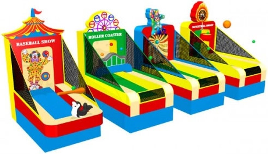 All four carnival games, T-Ball, Shooting game, Tossing game and Basketball playset.